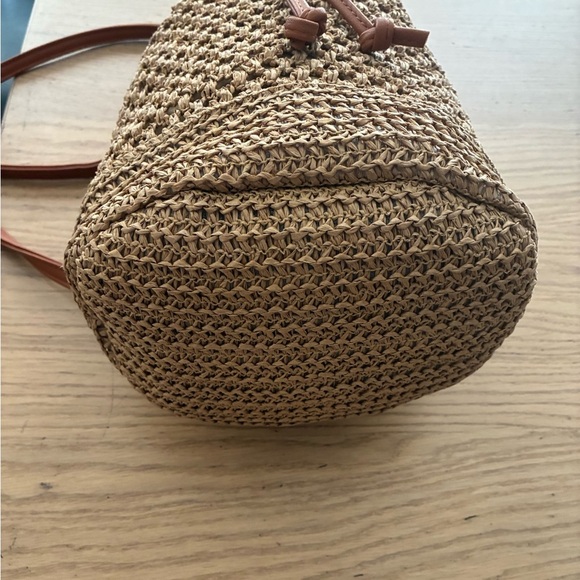 Tan Woven Straw Hollow Bucket Crossbody Bag Handbag Tan - Picture 6 of 12